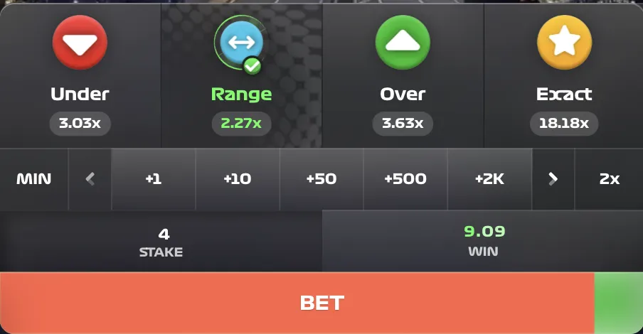 Fish Tank Game betting panel close-up showing multiplier options for each bet type